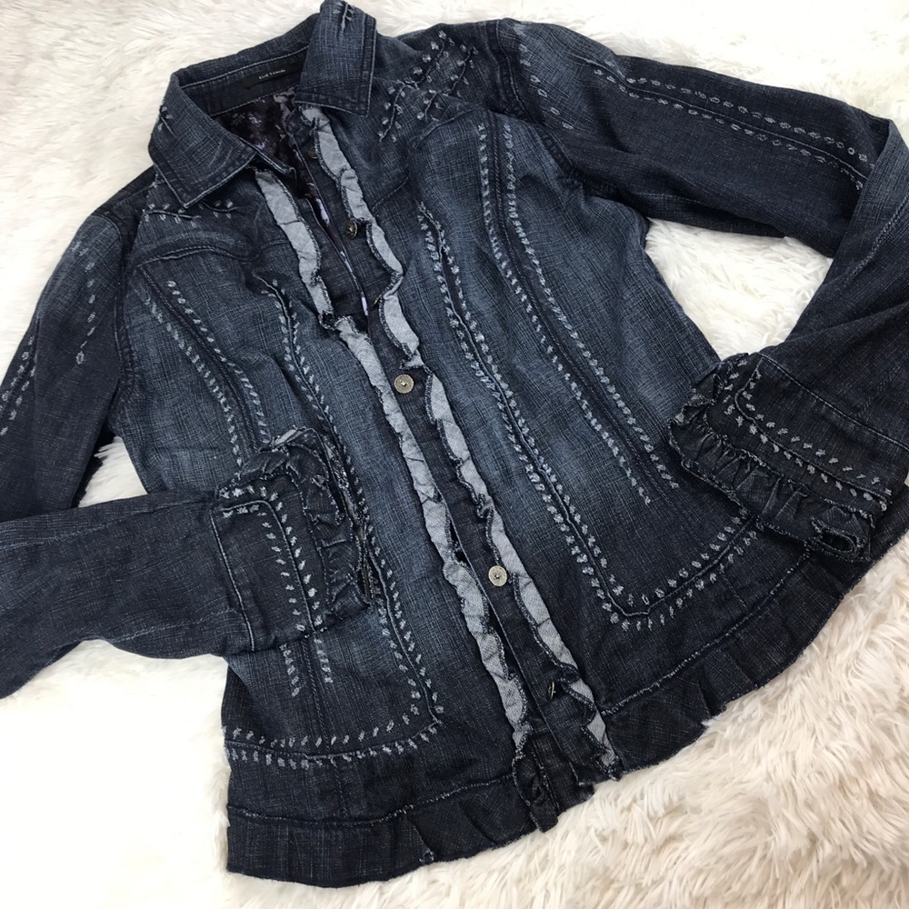 Elie Tahari Blue Cotton Distressed Jacket